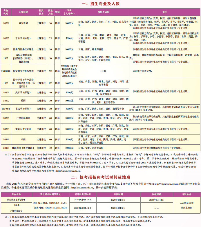 2020云南师范大学艺术类招生简章