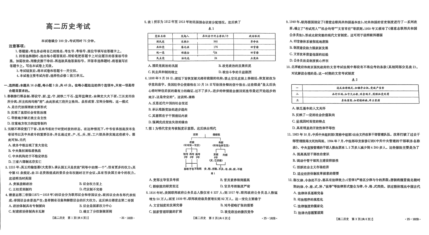 赤峰名校2024-2025学年高二期中联考历史试题及答案